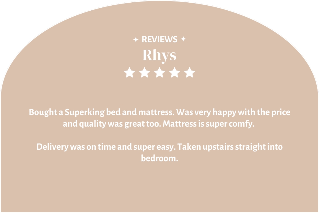 5-star customer review by Rhys: "Mattress is super comfy. Delivery was on time and super easy."